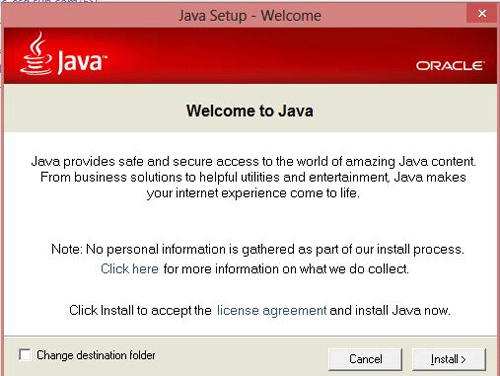 Java Setup Welcome Wizard